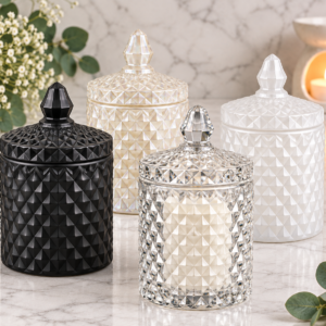 Geo Crystal Glass Jar Scented Candle – 4 Colours & Your Choice of Scent