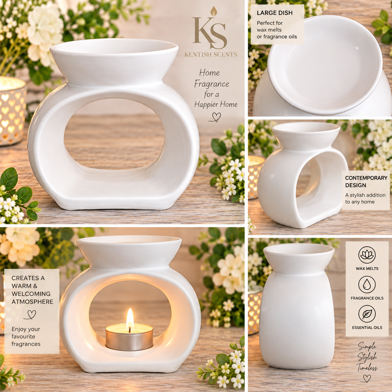 White Contemporary Loop Ceramic Wax & Oil Burner - Image 2