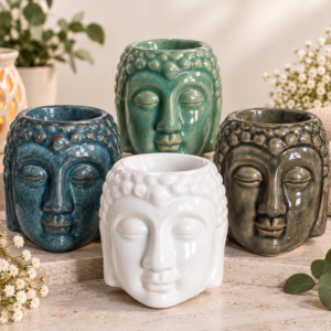 Small Ceramic Buddha Head Wax Melt & Oil Burner – 4 Colours