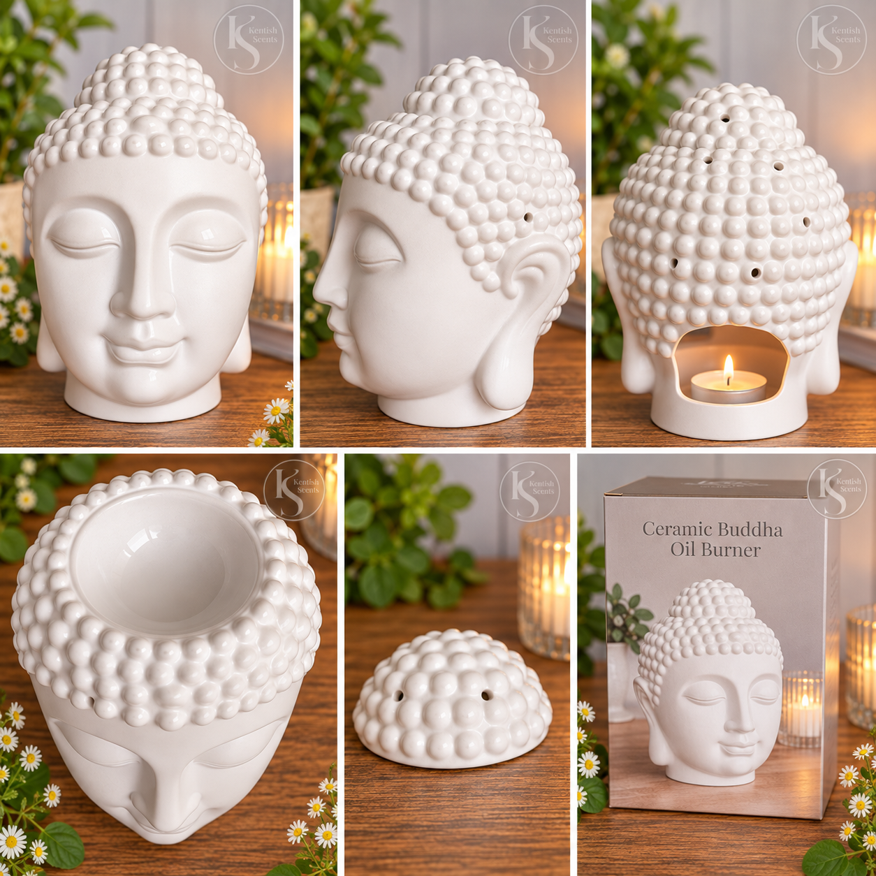 Giant White Buddha Ceramic Oil & Wax Burner - Image 2