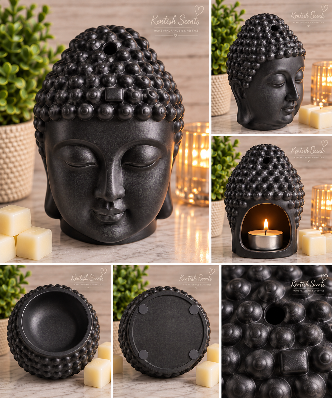 Medium Buddha Head Ceramic Oil & Wax Burner – 2 Colours - Image 3