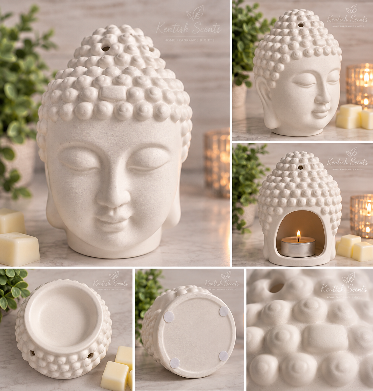 Medium Buddha Head Ceramic Oil & Wax Burner – 2 Colours - Image 2